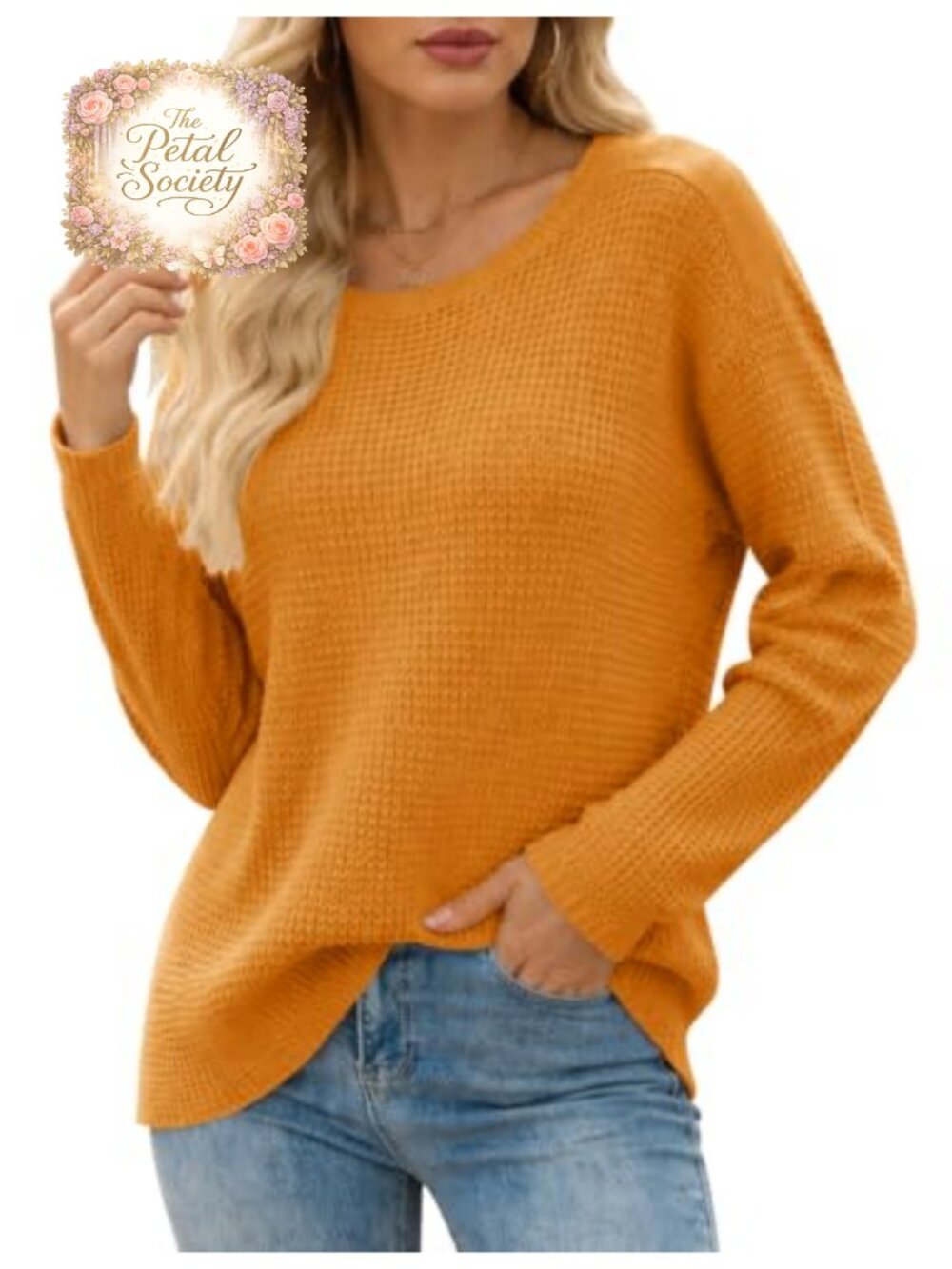 LOMON Womens Waffle Knit Sweater Lightweight Crew Neck Pullover Top